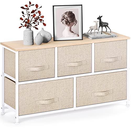Fabric Dresser with 5 Drawers, Wide Dresser Storage Tower, Organizer U Pipi shell Fabric Dresser with 5 Drawers, Wide Dresser Storage Tower, Organizer U Pipi shell