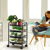 4-Tier Mesh Wire Rolling Cart Multifunction Utility Cart Metal Kitchen Storage Cart with 4 Wire Baskets Lockable Wheels for Home, Office, Kitchen by Pipishell (Black)