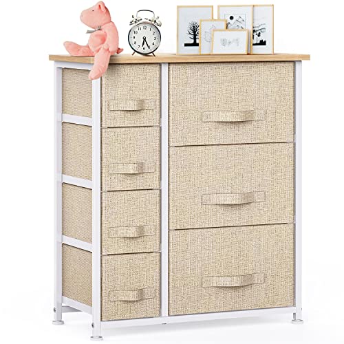 7 Drawer Fabric Dresser Storage Tower, Dresser Chest with Wood Top and –  Pipi shell