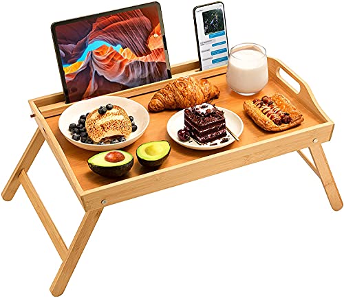 Bed Tray Table with Folding Legs Wooden Serving Breakfast in Bed or Use As A Platter Tray(Black), Size: One Size