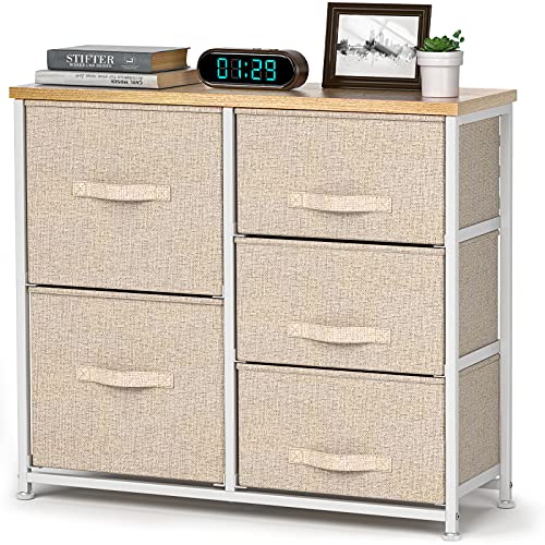 Industrial 5 Fabric Drawer Chest Storage Unit Rustic - Groceries