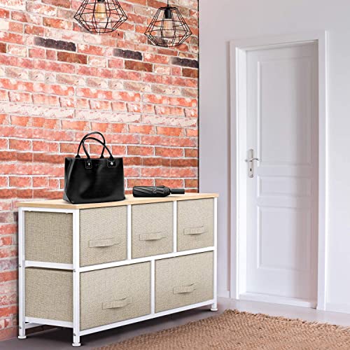 Fabric Dresser with Drawers, Wide Dresser Storage Tower, Organizer Unit with Wood Top and Easy Pull Handle for Closets, Living Room, Nursery Room,