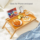 Bamboo Bed Tray Table, Large Breakfast Tray - 21.7x14 Inch with Folding Legs, Multipurpose Serving Tray Use As Portable Laptop Tray, Snack Tray, Platter Tray for Working, Eating, Reading by Pipishell