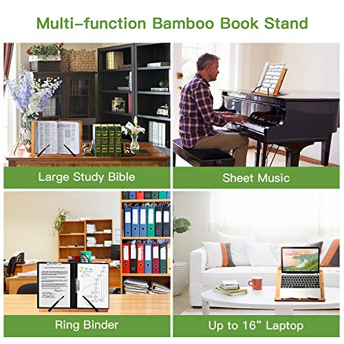Book Stand, Bamboo Book Holder for Reading Hands Free, Adjustable Height