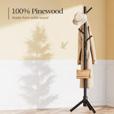 Pipishell Solid Wooden Coat Rack Freestanding with 8 Hooks, Black