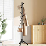 Pipishell Solid Wooden Coat Rack Freestanding with 8 Hooks, Black