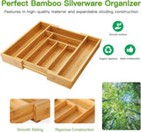 Bamboo Expandable Drawer Organizer for Utensils Holder, Adjustable Cutlery Tray, Wood Drawer Dividers Organizer for Silverware, Flatware, Knives in Kitchen, Bedroom, Living Room by Pipishell
