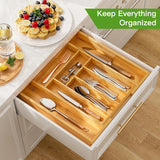 Bamboo Expandable Drawer Organizer for Utensils Holder, Adjustable Cutlery Tray, Wood Drawer Dividers Organizer for Silverware, Flatware, Knives in Kitchen, Bedroom, Living Room by Pipishell