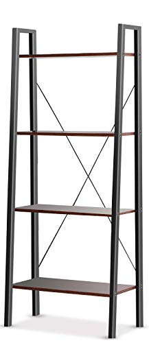 Industrial Ladder Shelf, 4-Tier Bookshelf, Free Standing Bookcase Storage Rack Shelves Plant Flower Stand with Wood Look for Living Room, Bedroom, Kitchen, Bathroom, Home Office, Balcony by Pipishell