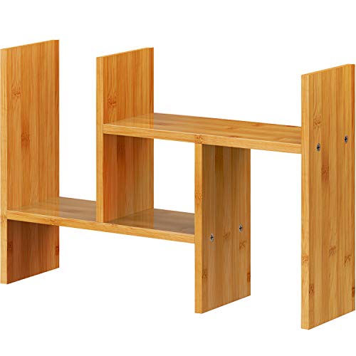 MMdipon Desk Shelf Organizers and Storage, Expandable Mini Bookshelf for  Bedroom, Adjustable Wood Desktop Shelf Black, Home & Office Decor(Bark)