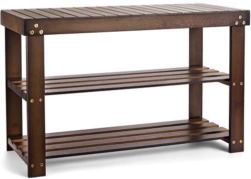 Bamboo Shoe Rack Bench, 3-Tier Sturdy Shoe Organizer, Storage Shoe Shelf, Holds up to 220lbs for Entryway Bedroom Living Room Balcony by Pipishell - PISRB2