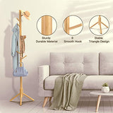 Pipishell Coat Rack Sturdy Wooden Coat Rack Stand, Adjustable Coat Tree, Free Standing Tree Hanger with 4 Sections & 8 Hooks, for Home, Bedroom, Office, Hallway, Entryway