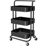 3 Tier Mesh Utility Cart, Rolling Metal Organization Cart with Handle and Lockable Wheels, Multifunctional Storage Shelves for Kitchen Living Room Office by Pipishell (Black)