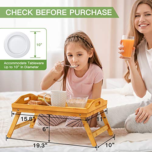Pipishell Bamboo Bed Breakfast Tray Food Snack Tray with Folding Legs, Used As Lap Tray for Bed, Sofa, Outdoor, Working, Eating, Drawing