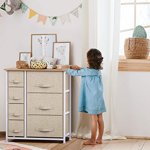 7 Drawer Fabric Dresser Storage Tower, Dresser Chest with Wood Top and Easy Pull Handle, Organizer Unit for Closets, Bedroom, Nursery Room, Office by 7 Drawer Fabric Dresser Storage Tower, Dresser Chest with Wood Top and Easy Pull Handle, Organizer Unit for Closets, Bedroom, Nursery Room, Office by