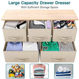 Fabric Dresser with 5 Drawers, Wide Dresser Storage Tower, Organizer Unit with Wood Top and Easy Pull Handle for Closets, Living Room, Nursery Room, Hallway by Pipishell