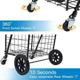 Pipishell Shopping Cart with Dual Swivel Wheels for Groceries - Compact Folding Portable Cart Saves Space - with Adjustable Handle Height - Lightweight Easy to Move Holds up to 70L/Max 66Ibs -PITUC1