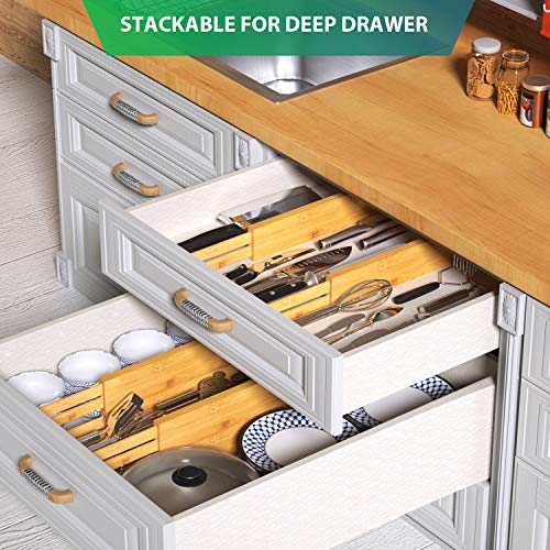 PIDD01 4 Pack Bamboo Drawer Dividers for Home, Kitchen, Closet