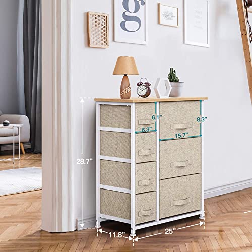 7 Drawer Fabric Dresser Storage Tower, Dresser Chest with Wood Top and –  Pipi shell