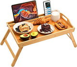 Bamboo Bed Tray Table, Large Breakfast Tray - 21.7x14 Inch with Folding Legs, Multipurpose Serving Tray Use As Portable Laptop Tray, Snack Tray, Platter Tray for Working, Eating, Reading by Pipishell