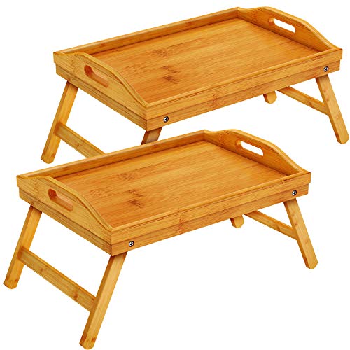 AnneFish Breakfast Tray Bamboo Table with Folding Legs Dinner Tray