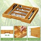Bamboo Expandable Drawer Organizer, Adjustable Silverware Organizer with Removable Dividers, Cutlery Tray Perfect for Kitchen, Bathroom, Office, Bedroom by Pipishell