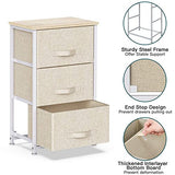Pipishell 3 Drawer Fabric Dresser Storage Tower, Dresser Chest with Wood Top, Organizer Unit for Closets Bedroom Nursery Room Hallway, Black (Beige)