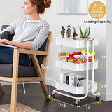 Pipishell 3-Tier Metal Rolling Utility Cart, Heavy-Duty Storage Cart with 2 Lockable Wheels, Multifunctional Mesh Organization Cart for Kitchen Dining Room Living Room (White)