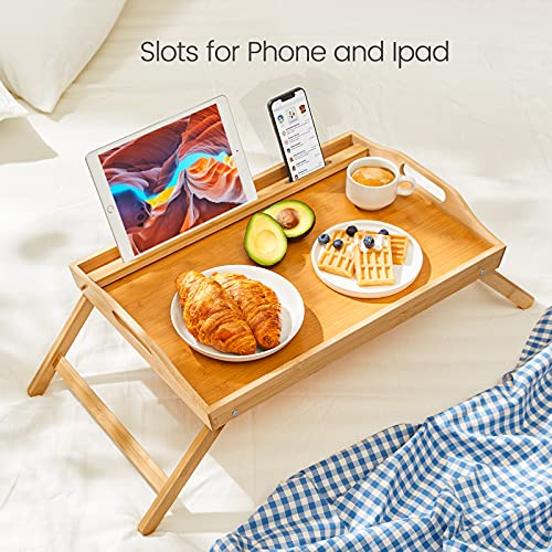  PENGKE Bed Tray Table with Foldable Legs,Breakfast Serving Tray,Bamboo  Bed Tray with Legs for Eating,Working