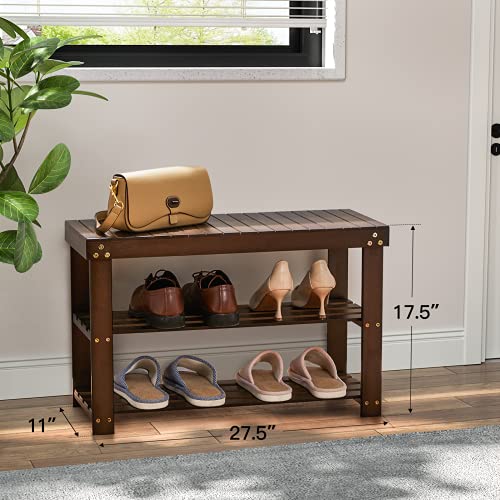 Bamboo Shoe Rack Bench, 3-Tier Sturdy Shoe Organizer, Storage Shoe Shelf, Holds up to 220lbs for Entryway Bedroom Living Room Balcony by Pipishell - PISRB2