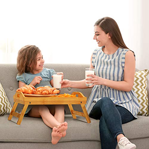 Sleep Chewing Table Pipishell Bamboo Bed Tray Table with Foldable Legs, Breakfast Tray wit ...