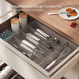 Pipishell Mesh Cutlery Tray 5 Compartments Silverware Drawer Organizer Kitchen Utensils Flatware Storage Drawer Dividers Holder with No-Slip Foam Feet for Knives Fork Spoon and Office Supplies
