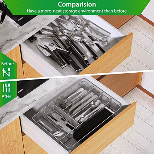 Pipishell Mesh Drawer Organizer Tray for Cutlery Silverware Flatware, 6 Compartments Kitchen Utensils Holder with Anti-slip Mats, Drawer Dividers for Knives Fork Spoon Office Supplies, Large