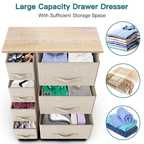 7 Drawer Fabric Dresser Storage Tower, Dresser Chest with Wood Top and Easy Pull Handle, Organizer Unit for Closets, Bedroom, Nursery Room, Office by Pipishell