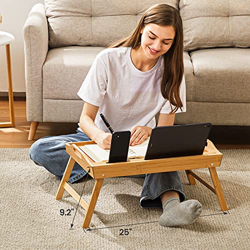 AnneFish Breakfast Tray Bamboo Table with Folding Legs Dinner Tray